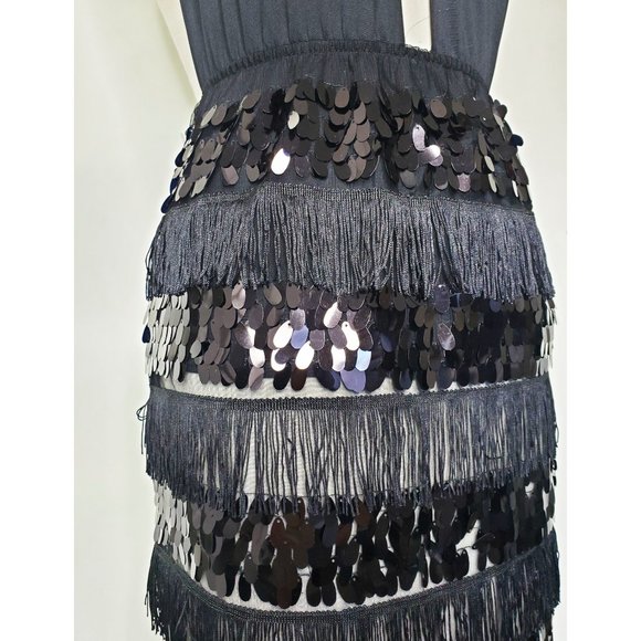 BLITHE Womens Black Fringe and Sequin Party Dress Retro 20s L NWT - Picture 6 of 12